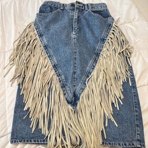 Vintage Denim Fringe Pencil Skirt80’s